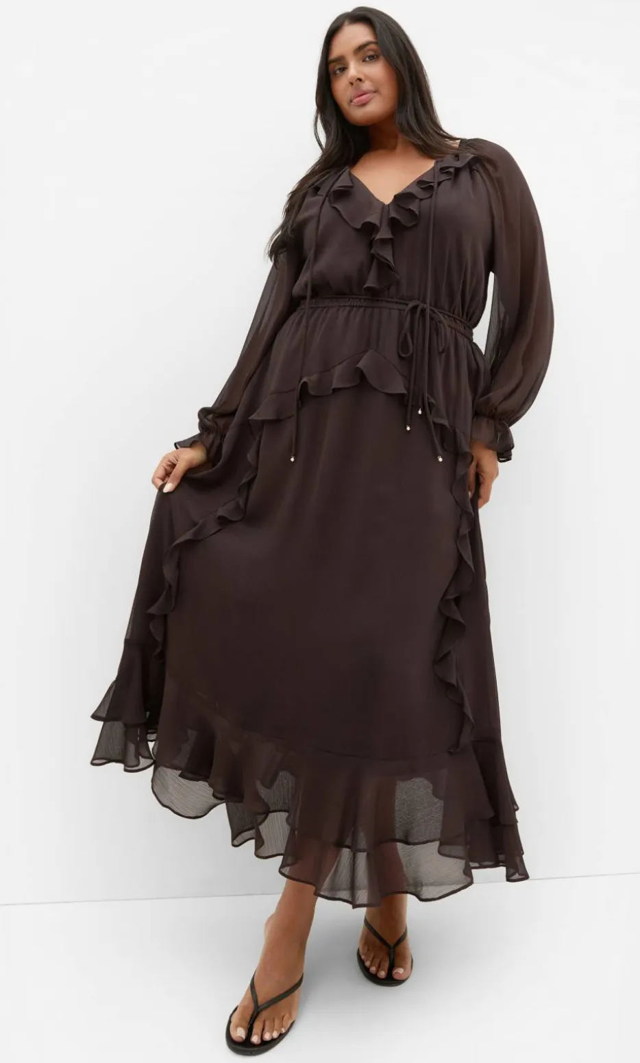 Glam Frill Maxi Dress - espresso