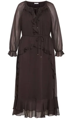 Glam Frill Maxi Dress - espresso
