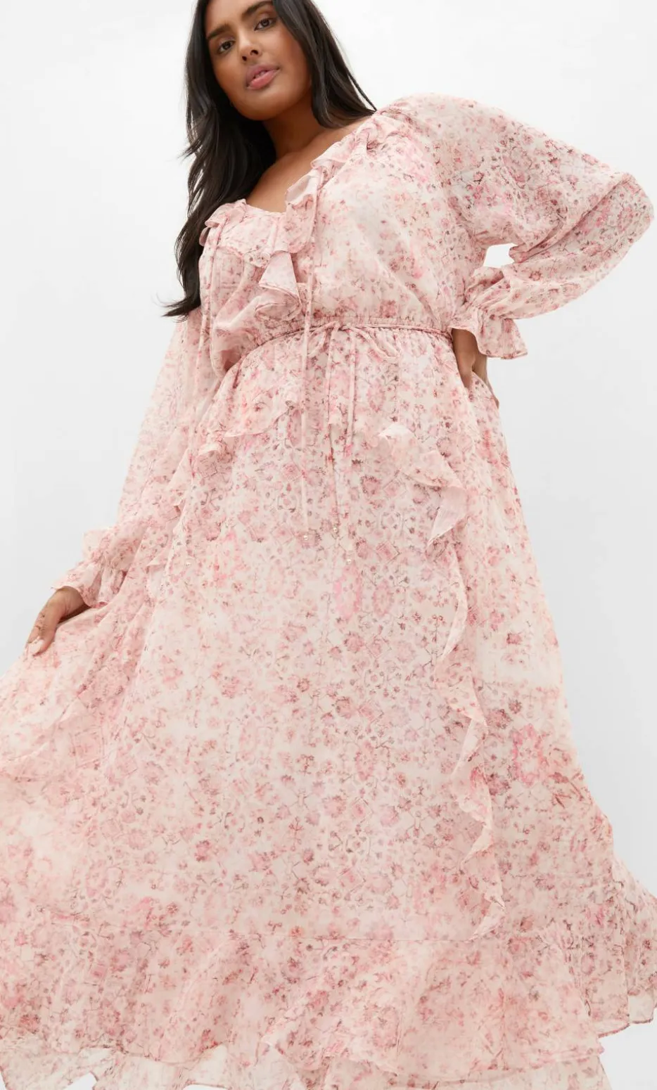 Glam Frill Print Maxi Dress - blush pink