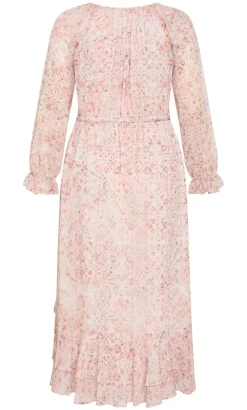 Glam Frill Print Maxi Dress - blush pink