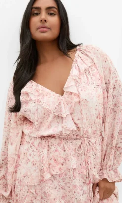 Glam Frill Print Maxi Dress - blush pink