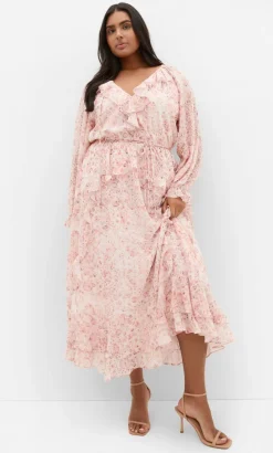 Glam Frill Print Maxi Dress - blush pink