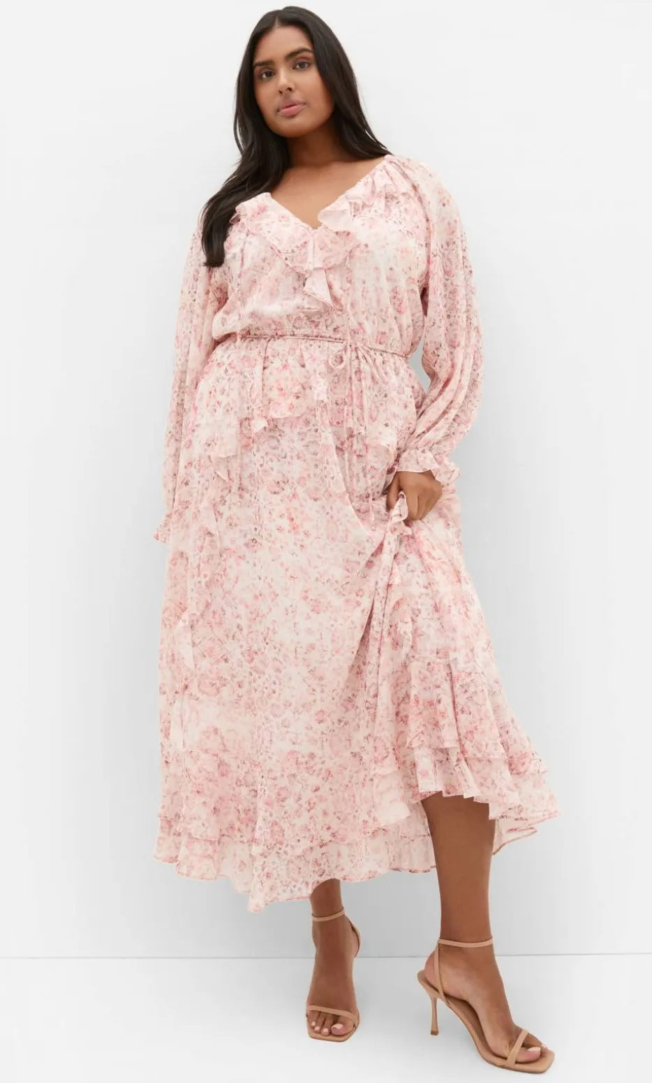 Glam Frill Print Maxi Dress - blush pink