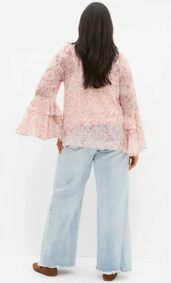 Glam Frill Print Top - blush pink