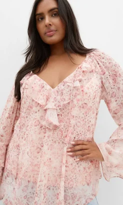 Glam Frill Print Top - blush pink