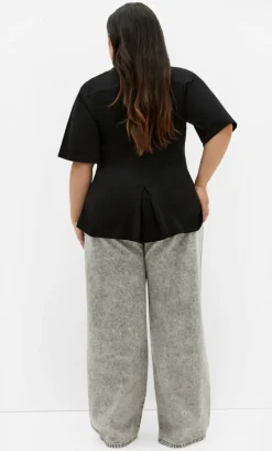 Graphic Cinched Cotton Tee - black