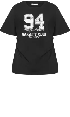Graphic Cinched Cotton Tee - black
