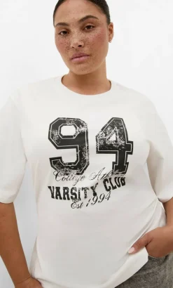 Graphic Cinched Cotton Tee - ivory