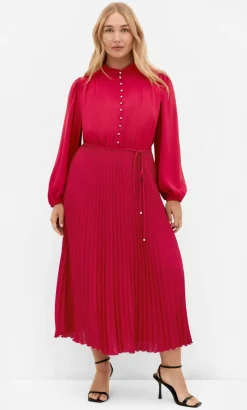 Halle Long Sleeve Pleat Dress - shiraz