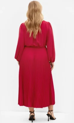 Halle Long Sleeve Pleat Dress - shiraz