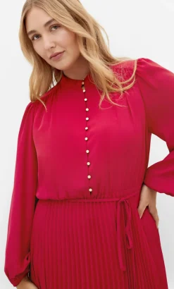 Halle Long Sleeve Pleat Dress - shiraz
