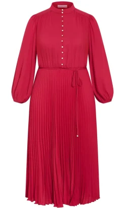 Halle Long Sleeve Pleat Dress - shiraz