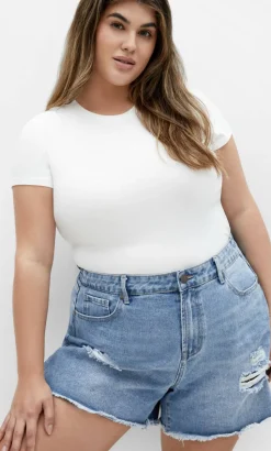 Hannah Rip Denim Short - mid wash