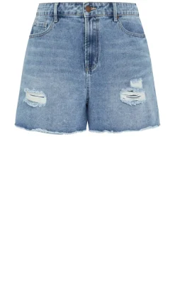 Hannah Rip Denim Short - mid wash