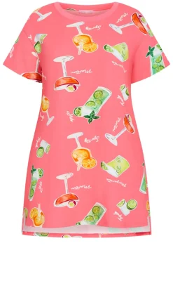 Happy Hour Print Sleep Shirt - coral