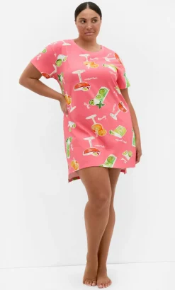 Happy Hour Print Sleep Shirt - coral
