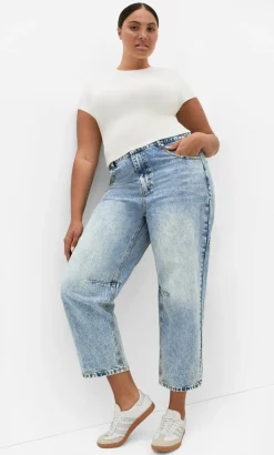 Harley Fit Bridget Barrel Leg Ankle Grazer Jean - stone wash