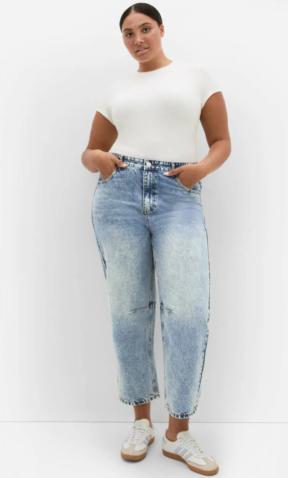 Harley Fit Bridget Barrel Leg Ankle Grazer Jean - stone wash