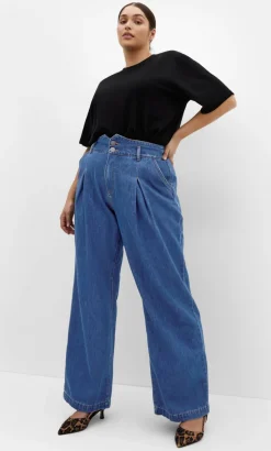 Harley Fit Corset Waist Wide Leg Jean - mid wash