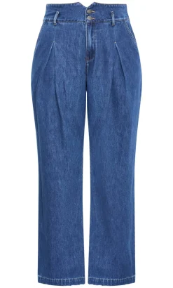 Harley Fit Corset Waist Wide Leg Jean - mid wash