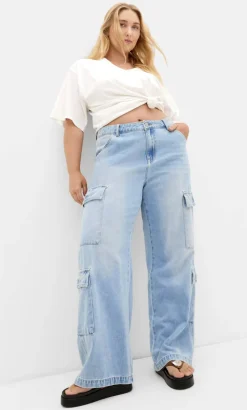 Harley Fit Iona Cargo Wide Leg Regular Jean - light wash