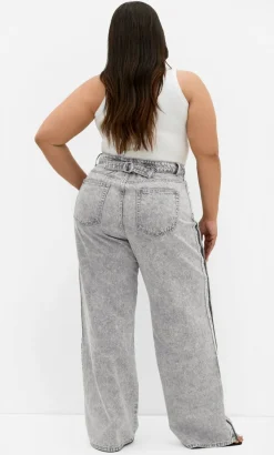 Harley Fit Leila Side Stripe Wide Leg Jean - light grey wash