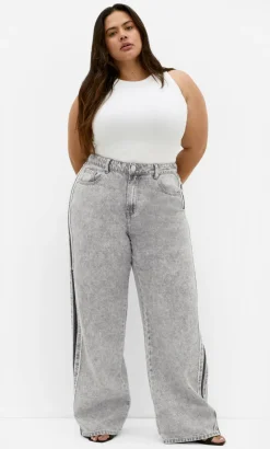 Harley Fit Leila Side Stripe Wide Leg Jean - light grey wash