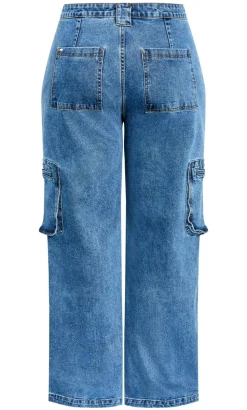 Harley Fit Oaklyn Cargo Wide Leg Jean - mid wash
