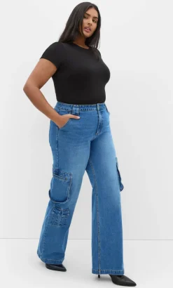 Harley Fit Oaklyn Cargo Wide Leg Jean - mid wash