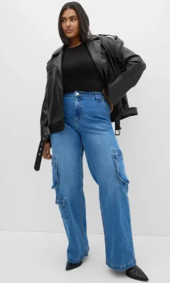 Harley Fit Oaklyn Cargo Wide Leg Jean - mid wash