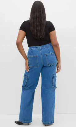 Harley Fit Oaklyn Cargo Wide Leg Jean - mid wash