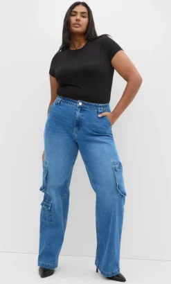 Harley Fit Oaklyn Cargo Wide Leg Jean - mid wash