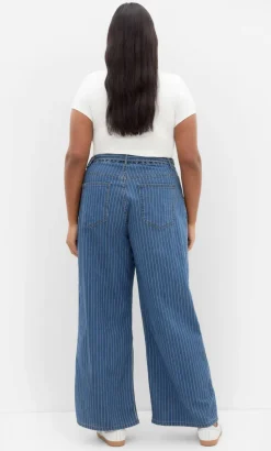 Harley Fit Pinstripe Wide Leg Short Jean - blue wash