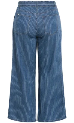Harley Fit Pinstripe Wide Leg Short Jean - blue wash