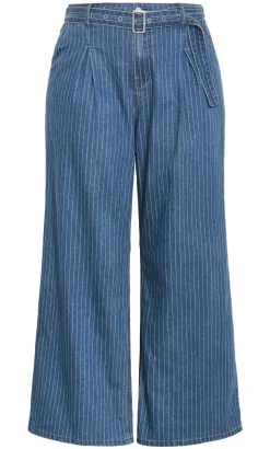 Harley Fit Pinstripe Wide Leg Short Jean - blue wash