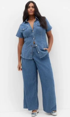 Harley Fit Pinstripe Wide Leg Short Jean - blue wash