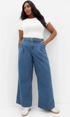 Harley Fit Pinstripe Wide Leg Short Jean - blue wash