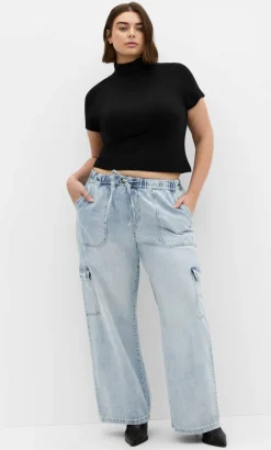 Harley Fit Remi Wide Leg Cargo Jean - light wash