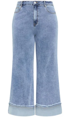 Harley Fit Turn Up Wide Leg Crop Jean - light wash