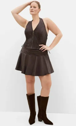 Harlow Sueded Halter Zip Top - espresso