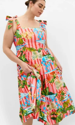 Holiday Print Midi Dress - pink
