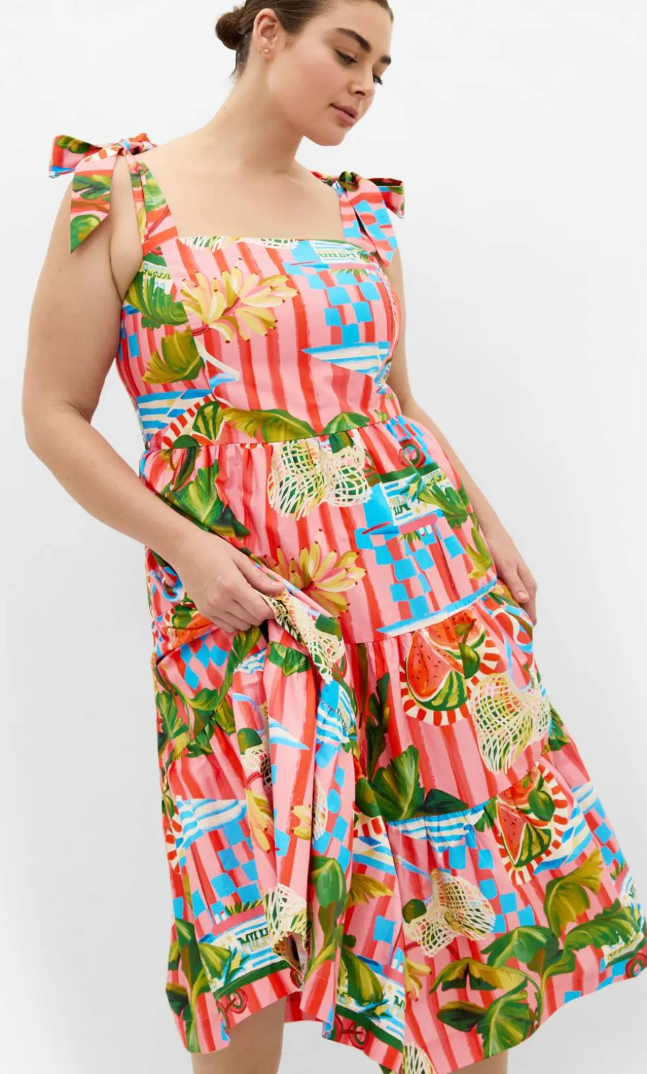 Holiday Print Midi Dress - pink