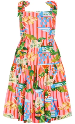 Holiday Print Midi Dress - pink