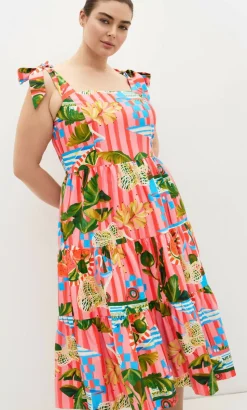 Holiday Print Midi Dress - pink