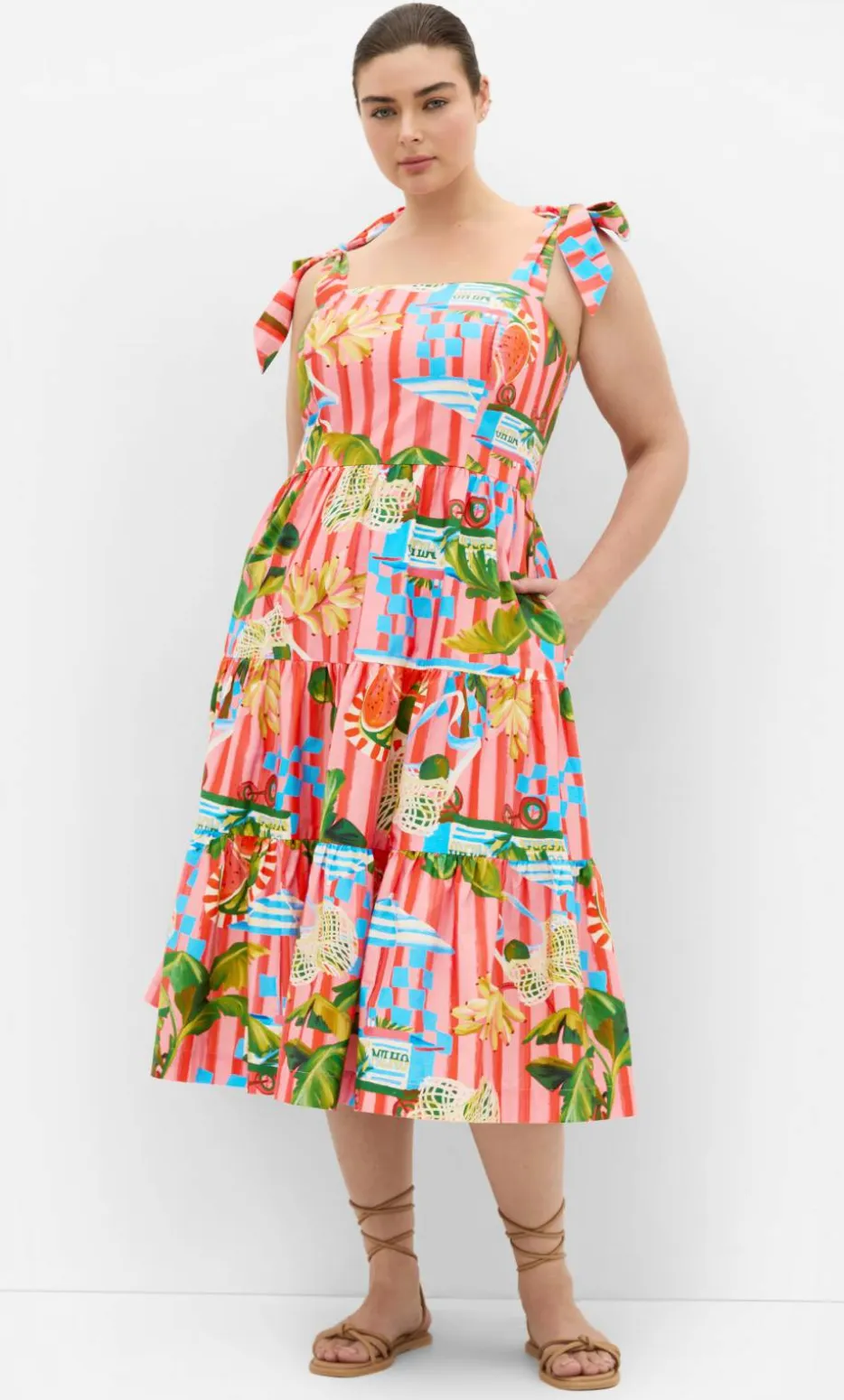 Holiday Print Midi Dress - pink
