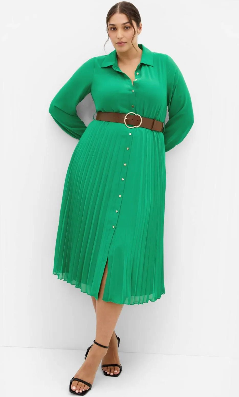 Honey Lane Pleat Midi Dress - kelly green