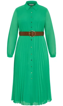 Honey Lane Pleat Midi Dress - kelly green