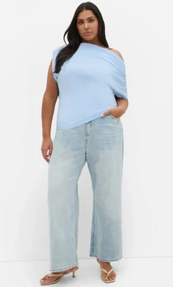 Imani Off Shoulder Top - sky blue