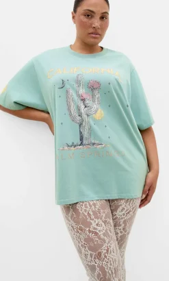 Indigo Cactus Oversized Cotton Tee - sage