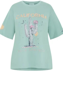 Indigo Cactus Oversized Cotton Tee - sage